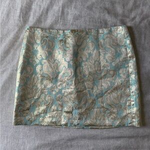 LNC J. Crew Elegant Gold and Blue Brocade Mini Skirt